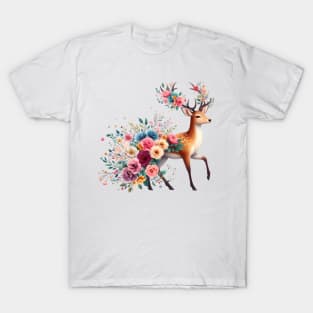 A deer decorated with beautiful colorful flowers. T-Shirt